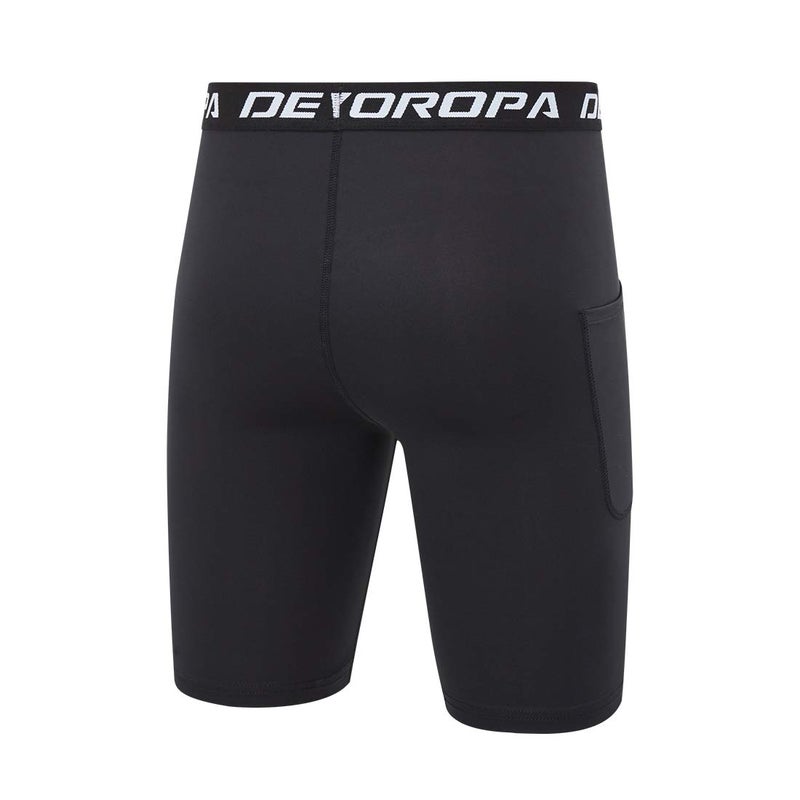 DEVOROPA Youth Boys' Compression Shorts Performance Athletic Base Layers Workout Training Underwear Side Pocket Black/Black M (Pack of 2) - Image 5